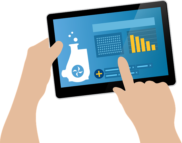 Illustration of mechanic operating handheld diagnostics