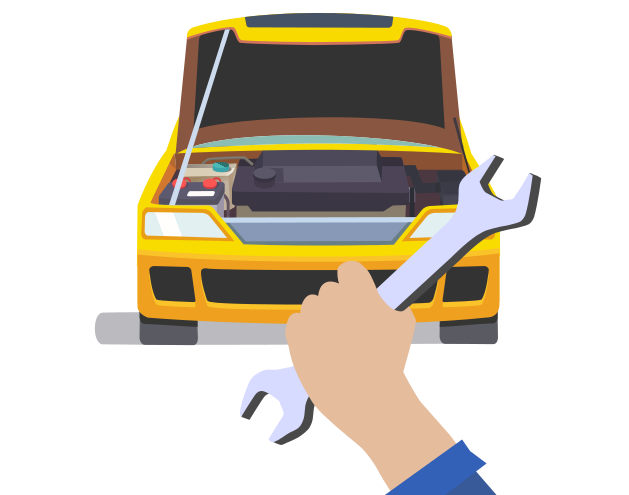 Illustration of mechanic operating handheld diagnostics