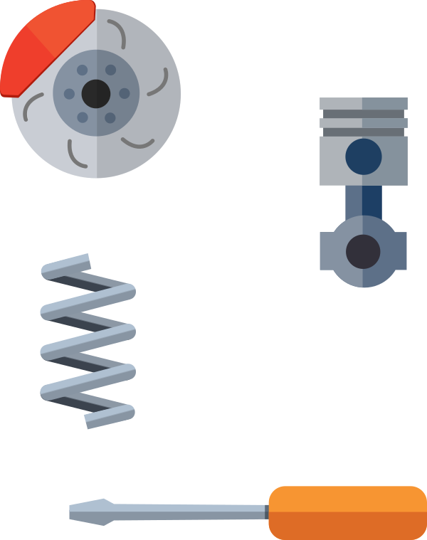 Illustration of tools and car parts